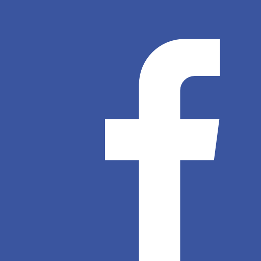 white lowercase f in a blue square which is the Facebook logo