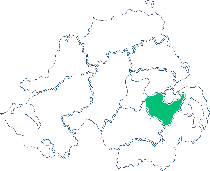 Map of Northern Ireland with the Lisburn and Castlereagh area highlighted