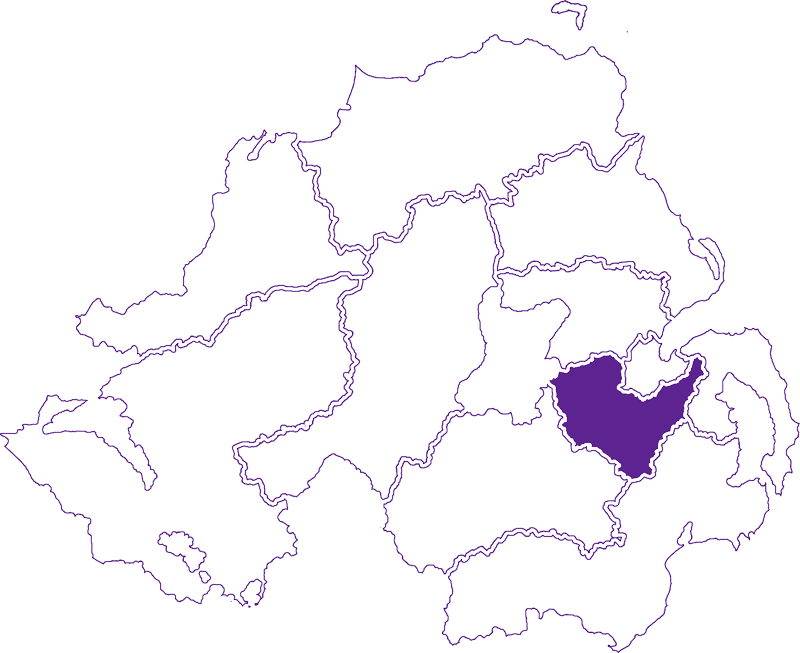 Map of Northern Ireland with the Lisburn and Castlereagh area highlighted